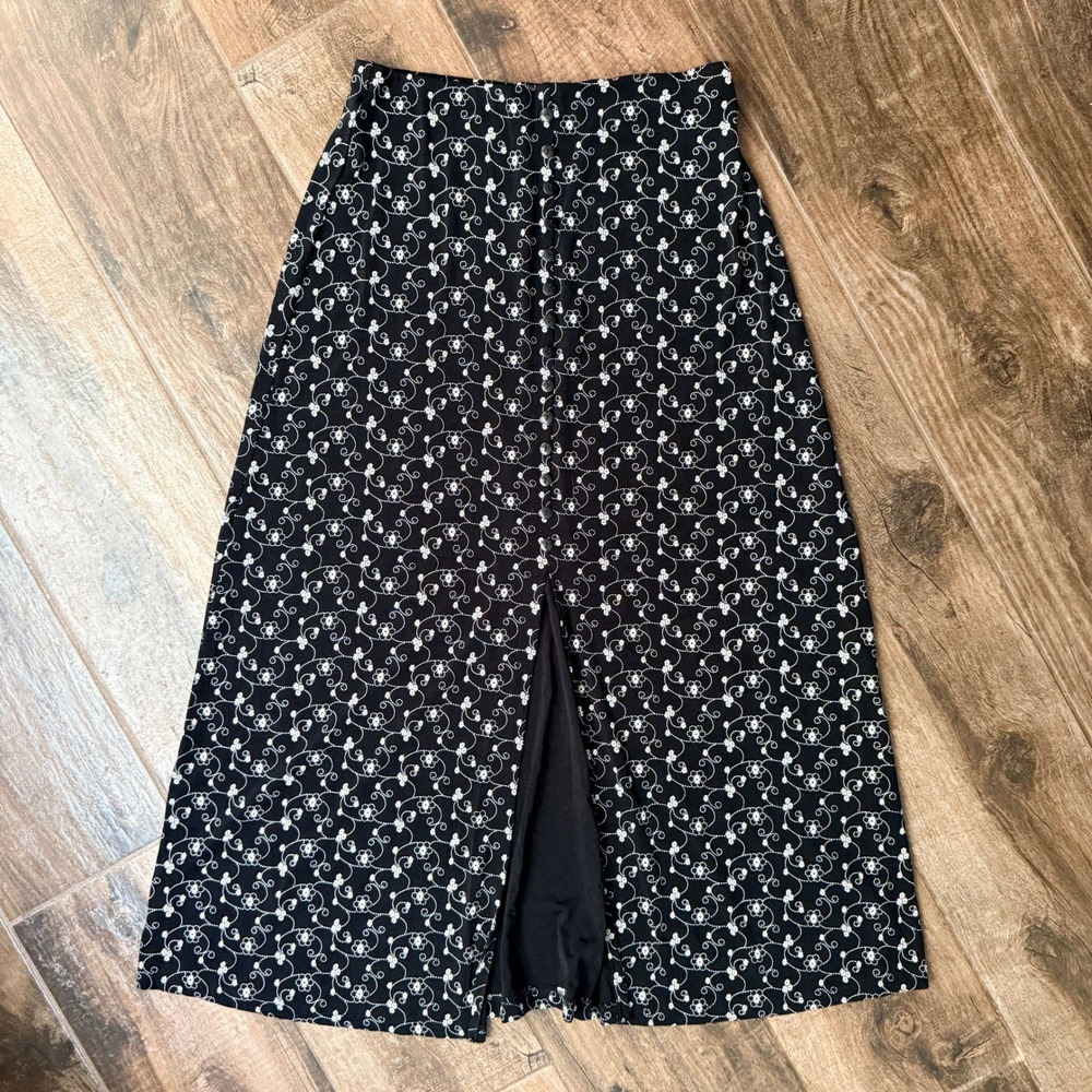 es.se Vintage 90s Womens Whimsigoth Ditsy Floral Button Front Midi Skirt,Black,L